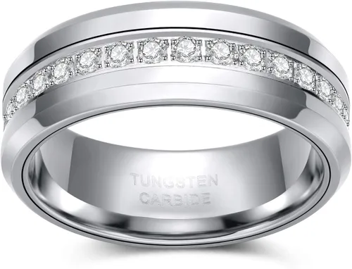 Vista 2 de TRUMIUM Alianzas de boda de tungsteno para hombre de 0.236 in y 0.315 in con circonita cúbica, anillo de eternidad con incrustaciones de circonita