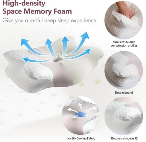 Vista 12 de Almohada cervical cervical para dormir, almohada ergonómica ajustable, almohada de contorno de cuello para dormir lateral para adultos, almohada