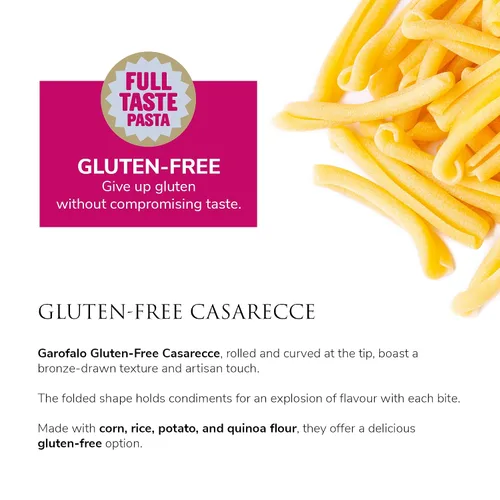 Vista 3 de Garofalo - Pasta Casarecce prémium sin gluten, hecha en Italia, maíz, arroz, mezcla de papa y quinua, dibujado en bronce, Al Dente (paquete de 2)