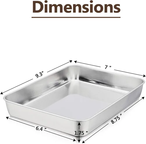 Vista 2 de P&P CHEF Sartén para lasaña de 9.3 pulgadas, bandeja de acero inoxidable para hornear, bandeja rectangular para brownie para hornear lasaña/carnes