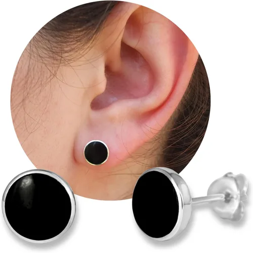 Vista 14 de Sterling Silver Turquoise & Black Onyx Stone Small Stud Earrings, Handmade Minimalist Style Lightweight Comfortable Fit Everyday Wear