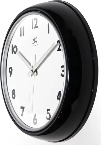 Vista 2 de Infinity Instruments Lux - Reloj de pared negro, retro de 12 pulgadas, moderno reloj de pared, fácil de leer, ideal para sala de estar, oficina