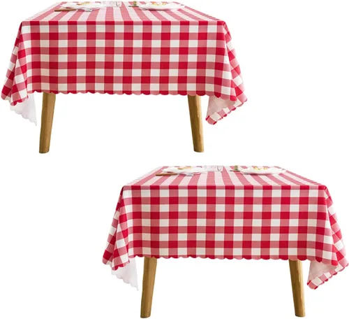 Vista 32 de MANGATA CASA Mantel de cuadros rosa para mesas cuadradas, mantel a cuadros, impermeable, para cocina y mesa, mantel de poliéster a cuadros sin Rosa