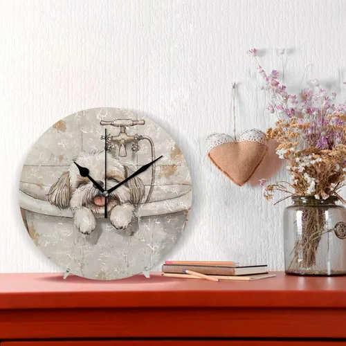 Vista 2 de Cartoon Shih Tzu Dogs Vintage Bathtub 10 Inch Round Office Wall Clocks Quiet Art for Bathroom School Home reloj de pared para cocina