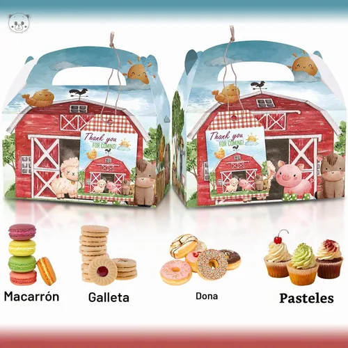 Vista 4 de Cajas de fiesta de granja, 12 cajas de regalo temáticas de granja con tarjetas de agradecimiento para cumpleaños, suministros de fiesta temática