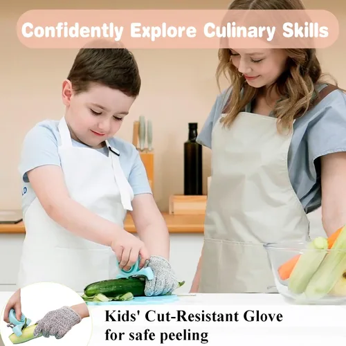 Vista 7 de Kibbidea Cuchillos seguros para niños con pelador, juego de cocina para niños sin BPA para cocina real, juego de cuchillos infantiles de acero