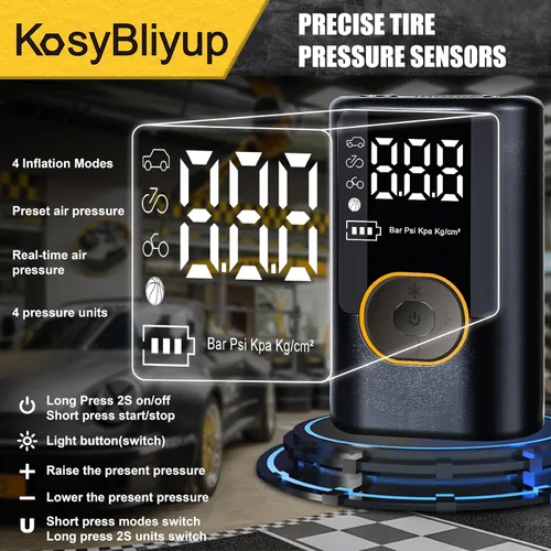 Vista 2 de Inflador de neumáticos, compresor de aire portátil de 150 PSI, bomba de aire para bicicleta, bomba de aire inalámbrica para neumáticos de automóvil