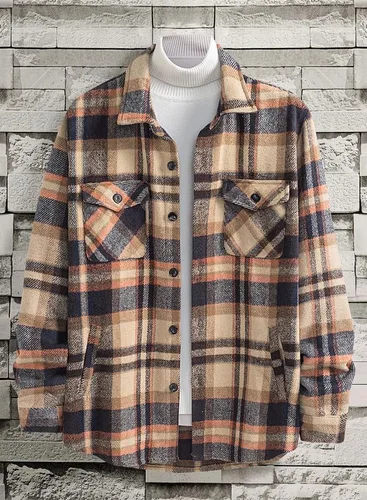 Vista 7 de JMIERR Camisas de franela para hombre, estilo casual, con botones, manga larga, a cuadros, chaquetas ligeras con bolsillos
