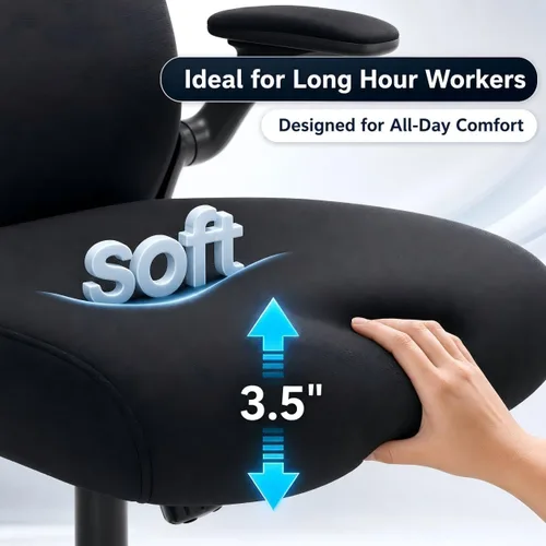 Vista 5 de Silla de oficina ergonómica para largas horas y alivio del dolor de espalda, diseño que ahorra espacio con soporte lumbar ajustable, brazos negro