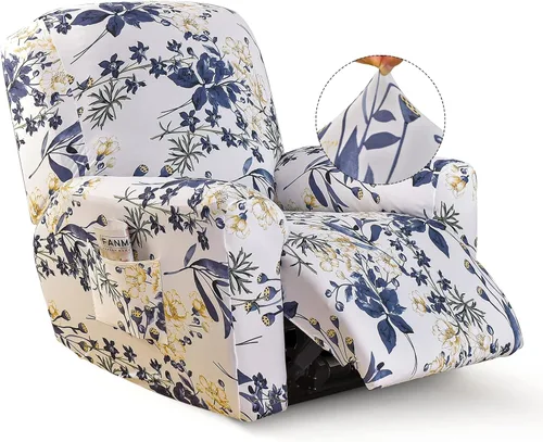 Vista 7 de Iauddy - Funda elástica para sillón reclinable de 4 piezas, protector de muebles suave y ajustado para sillón reclinable con bolsillo, funda