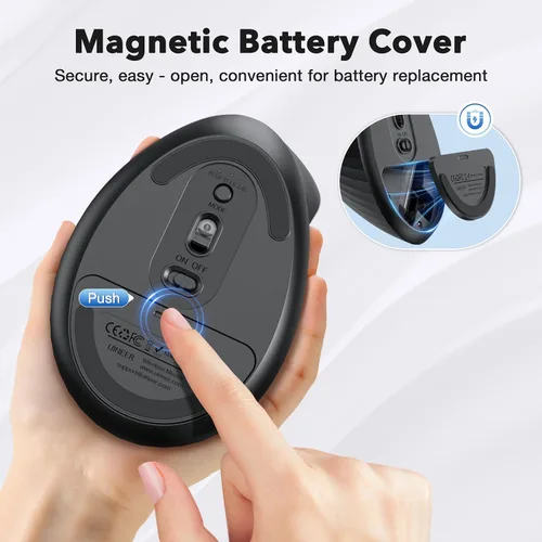 Vista 5 de Uineer Ratón ergonómico Bluetooth 5.0/4.0, mouse inalámbrico vertical de 2.4 GH, con receptor USB-A, alimentado por batería, conectividad de 3