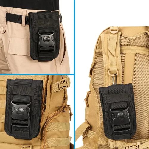 Vista 8 de Cinturón táctico Molle de doble capacidad para la cintura, funda de nailon para teléfono con ranuras para tarjetas para iPhone 13 Pro