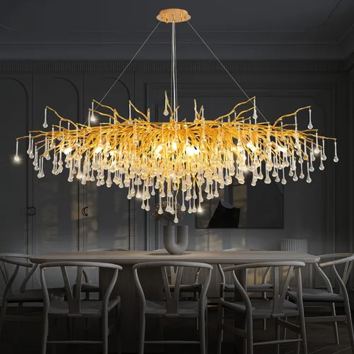 Vista 8 de Candelabro de cristal negro de 23.6 pulgadas, moderno colgante de techo de flores, iluminación colgante de rama de árbol, gota de lluvia, lámpara