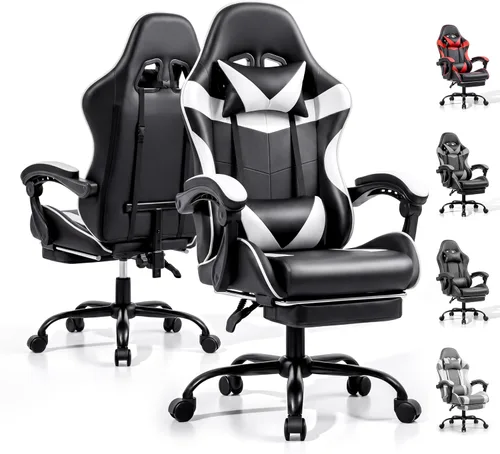 Vista 13 de Silla de juego, reposapiés ergonómico, lumbar y reposacabezas Negro