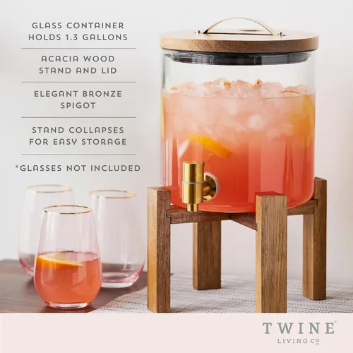 Vista 8 de Twine Dispensador doble de bebidas al aire libre, dispensador de espita de bebidas, dispensador de cóctel para fiestas con soporte de bebida
