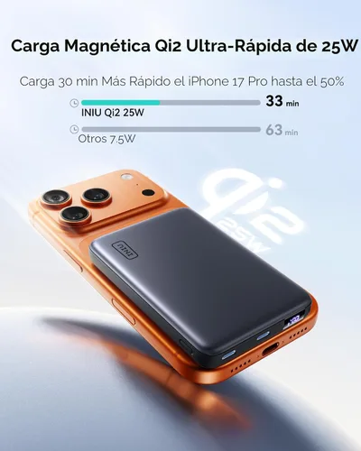 Vista 3 de Banco de poder más delgado magnético de INIU, cargador portátil 10000mAh Negro