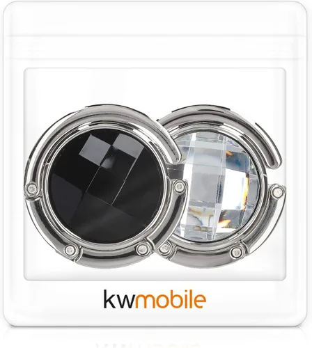 Vista 6 de kwmobile Juego de 2 ganchos para monedero - Gancho para bolso de mano de diamante negro/blanco/plateado
