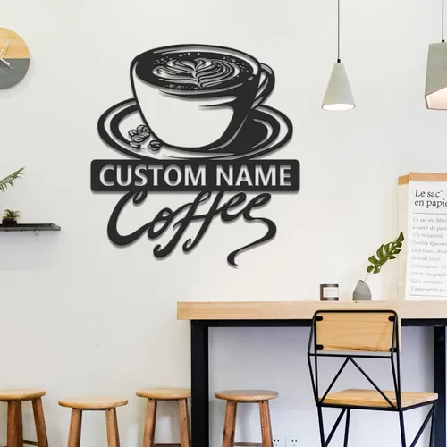 Vista 4 de Arte de pared de metal personalizado de café, letrero de café personalizado, letrero de nombre personalizado para amantes del café, regalo de arte