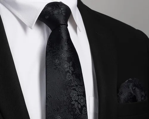 Vista 207 de Corbatas florales tejidas clásicas para hombre, corbata cuadrada de bolsillo, corbatas formales para hombres, boda con pañuelo