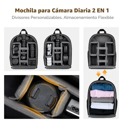 Vista 4 de K&F CONCEPT Mochila ligera para cámara, bolsa de fotografía profesional compatible con cámaras Canon/Nikon/Sony y accesorios para lentes, funda