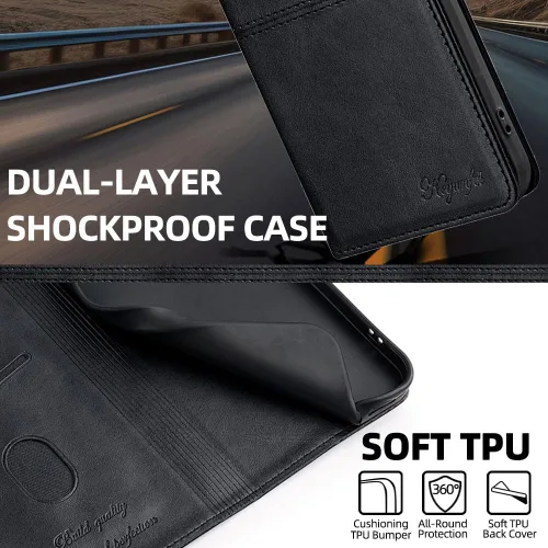 Vista 6 de Funda para teléfono compatible con Huawei Nova 2S Kickstand Flip Wallet Ranura para tarjeta Cierre magnético Negro