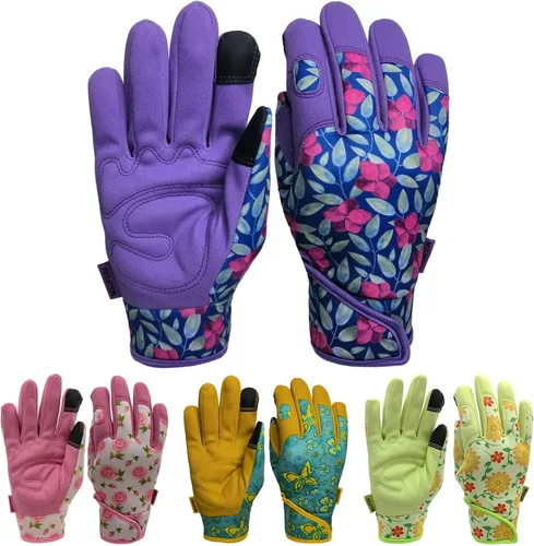 Vista 23 de Guantes de jardinería a prueba de espinas y resistentes a pinchazos con agarre, guante de jardín para mujer, regalos de cuero para trabajo