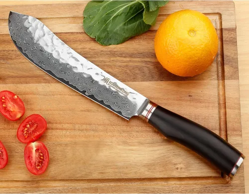 Vista 6 de YOUSUNLONG Cuchillo de carnicero de nariz de toro de 8 pulgadas, japonés de 67 capas, acero de damasco martillado con mango de madera de plomo