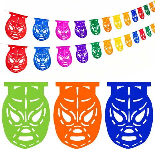 Vista 13 de Papel Picado de 16 pies, pancarta mexicana, pancarta de plástico Lucha Libre, decoraciones de pancarta mexicana, suministros de fiesta de Luchador