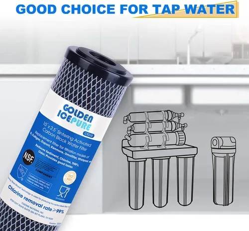 Vista 6 de GOLDEN ICEPURE CTO10, filtro de agua de sedimentos de carbono CTO de 1 micrón, 2.5 x 10 pulgadas, compatible con Dupont WFPFC8002, WFPFC9001, FXWTC