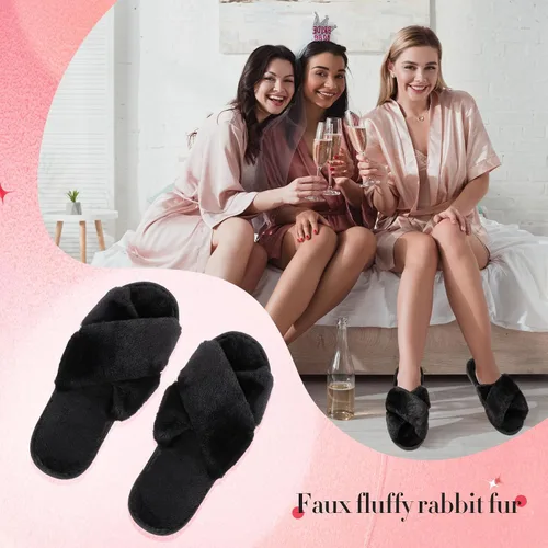 Vista 5 de Newcotte 4 pares de pantuflas peludas de dama de honor con punta abierta Negro