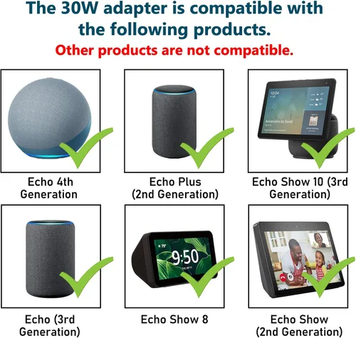 Vista 2 de Adaptador de corriente de 30 W para Echo (4.ª generación), Echo (3ª generación), Echo Show 10 (3ª generación), Echo Show (2.ª generación), Echo Show