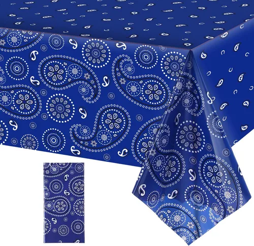 Vista 22 de Tatuo Mantel de fiesta del oeste con estampado de cachemira, mantel de bandana, mantel de plástico rectangular con flores para fiesta temática
