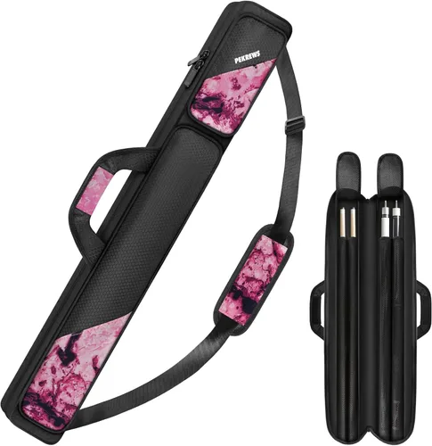 Vista 19 de Estuche para taco de billar, estuche para palos de billar 2x2 con capacidad para 2 palos con 2 bolsillos con cremallera para accesorios, bolsa