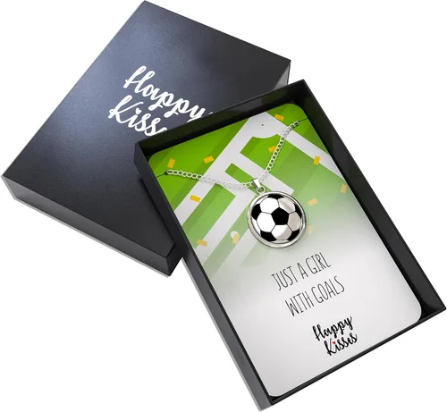 Vista 4 de Happy Kisses Collar giratorio de pelota de fútbol para niñas amantes del fútbol Colgante "Just A Girl With Goals" Regalo perfecto para mamás