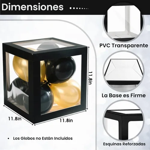 Vista 3 de Ledido - Cajas de globos transparentes con 60 letras y números para nombre personalizado 4 PCS Black Clear Baby Balloon Boxes Blocks Backdrop for