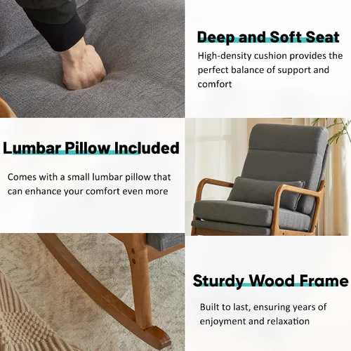 Vista 7 de JOYBASE Mecedora, silla mecedora para guardería, silla mecedora de enfermería, moderna y cómoda con respaldo alto para interiores, sala de estar