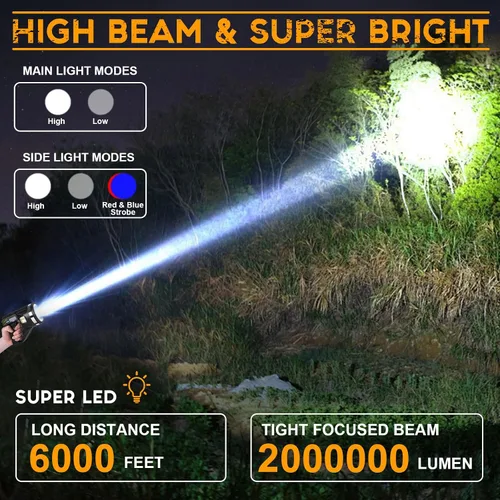 Vista 2 de Reflector 1000000 Lúmenes, 6 Modos Linterna Reflector LED Súper Brillante Recargable con Luz COB, Trípode Ajustable, 15000mAh 18Hrs IPX7 Reflectores