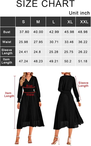 Vista 6 de PRETTYGARDEN Vestidos cruzados con cuello en V para mujer, para invitados de boda, casual, plisado, manga larga, vestido largo fruncido con volantes