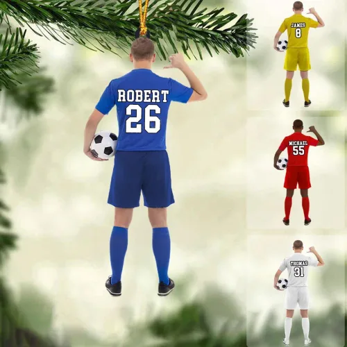 Vista 9 de Adorno de Navidad personalizado para jugadores de fútbol, nombre y número personalizados, regalo para los amantes del fútbol, marido, cumpleaños