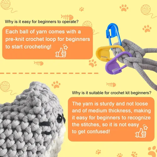 Vista 6 de Zepiany Kit de ganchillo para principiantes, kit de ganchillo para principiantes, kit de ganchillo para adultos, Amigurumi Crochet Animals Cat Kit