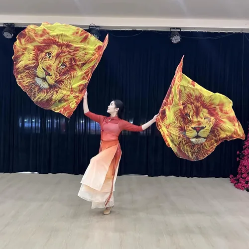 Vista 5 de 2 banderas de adoración para danza, iglesia, alabanza, danza, semicírculo, alas de ángel con varillas telescópicas (A: león)