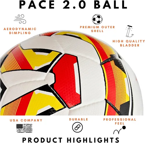 Vista 2 de Safe Sport Gear Pace 2.0 - Pelota de fútbol profesional, carcasa exterior de TPU, textura aerodinámica, sensación profesional y rebote, tamaño 5
