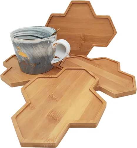 Vista 20 de 4 posavasos de bambú de mosaico para manualidades, bandejas de base en blanco, posavasos para beber, posavasos para plantas, placa de arte