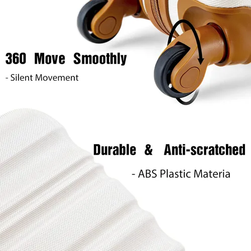 Vista 4 de LONG VACATION Juego de equipaje de 4 piezas de ABS hardshell TSA Lock Spinner Ruedas equipaje de mano en maleta, Blanco (White-Brown), Abs Hardshell