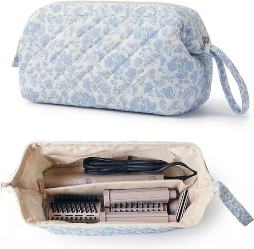 Vista 8 de Bolsa de viaje acolchada para herramientas para el cabello compatible con Dyson secador de pelo, bolsa de herramientas para el cabello floral Rosa
