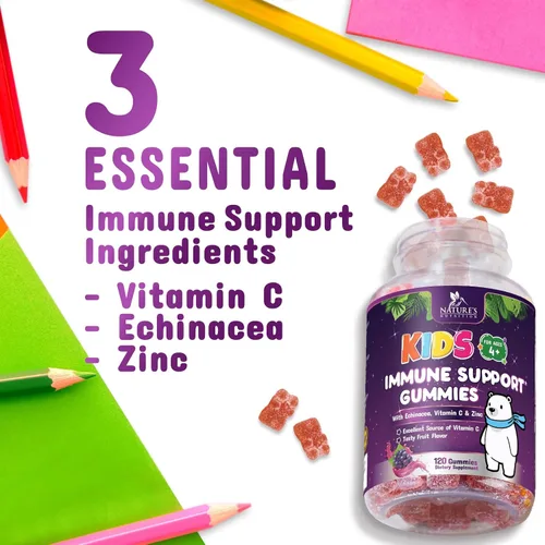 Vista 3 de Gomitas de apoyo inmunológico para niños, suplemento de apoyo inmunológico con vitamina C, zinc y equinácea, gomitas diarias de apoyo a la salud
