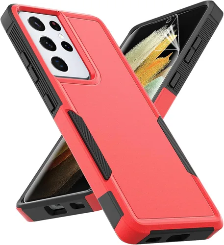 Vista 14 de Funda para Samsung Galaxy S21 Ultra: funda protectora de doble capa resistente para teléfono celular, a prueba de golpes, con protector de pantalla
