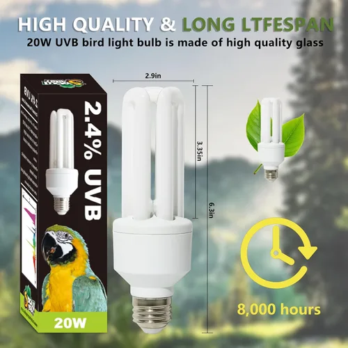 Vista 5 de LUCKY HERP Bombilla UVA UVB para pájaros 2.4 UVB 20W lámpara fluorescente compacta para todo tipo de aves cautivas