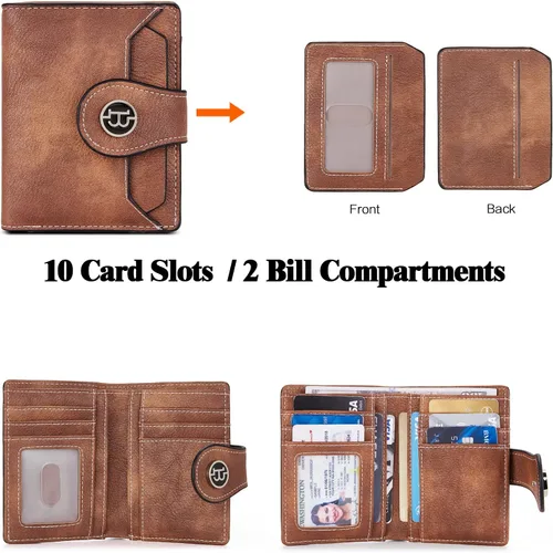 Vista 5 de BROMEN Billeteras pequeñas para mujer, con bloqueo RFID, de cuero, plegable, con cremallera, bolsillo para monedas, tarjetero con ventanas