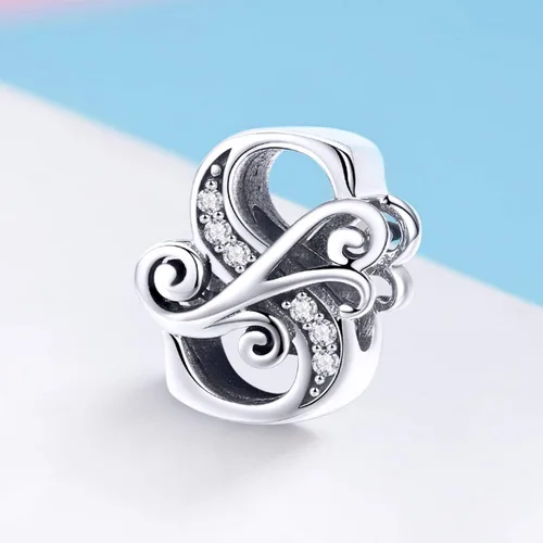 Vista 4 de BISAER Dijes de plata de ley 925 con inicial de letra A-Z para pulseras, cuentas del alfabeto, regalos de joyería, Plata esterlina Diamante